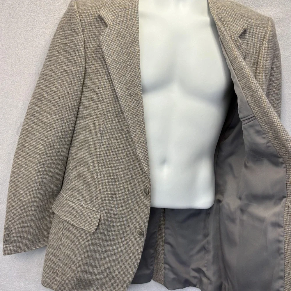 Vintage Basketweave Tweed Sport Coat Blazer Mens 40L Long Gray Pastel Pink Blue